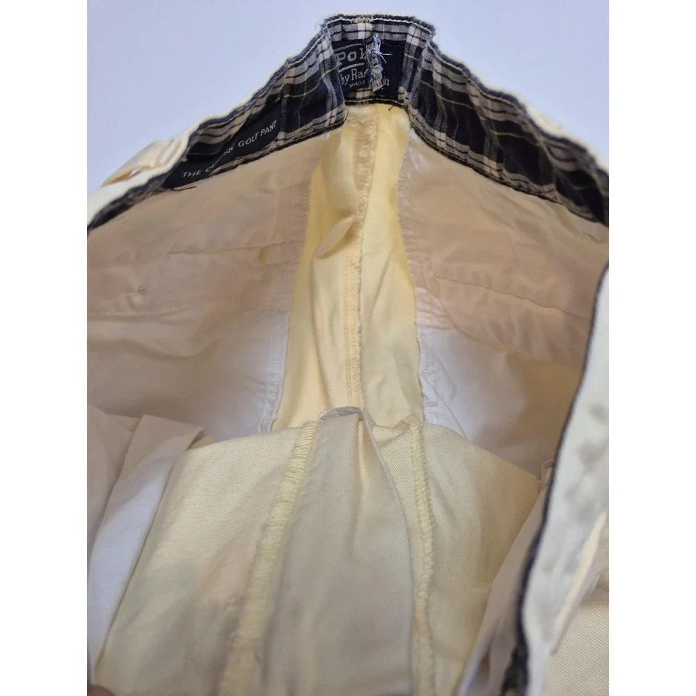 Polo Ralph Lauren Classic Golf Pants Mens 34x28 Yellow Pleated Chino USA FLAW